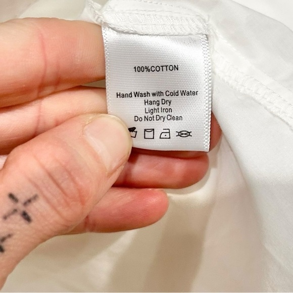 P Cill Poplin Button Up Blouse 3/4 Poof Balloon Sleeves White Large Elegant Work - Picture 8 of 12